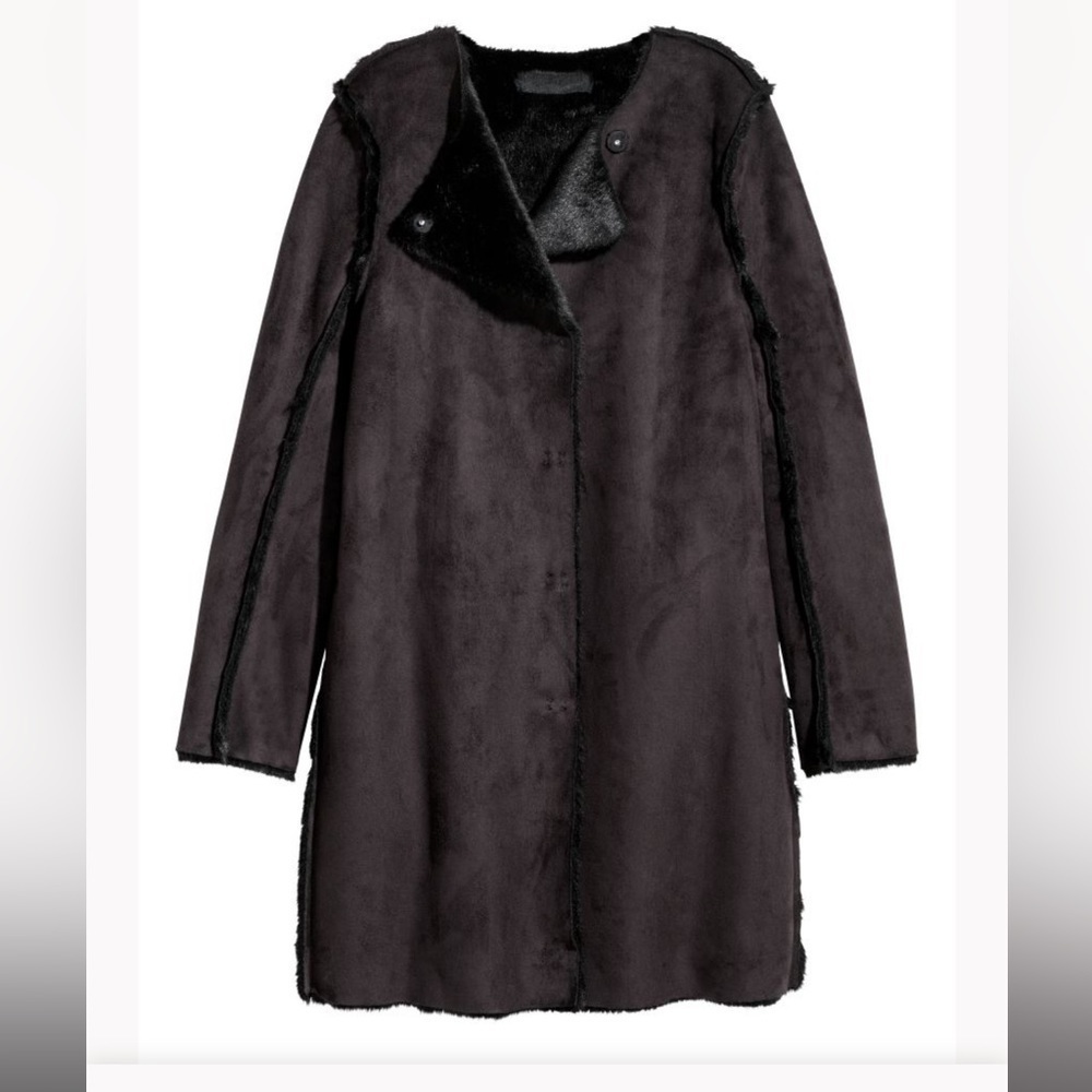 H&M faux suede coat faux fur lined soft winter cozy‎ Sz 8